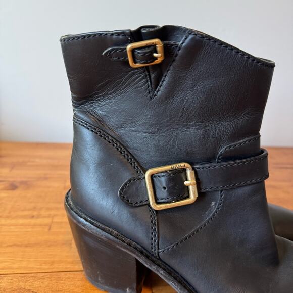 Marc By Marc Jacobs Black Leather Buckle Heeled Moto Booties Size 38.5 - Picture 2 of 7